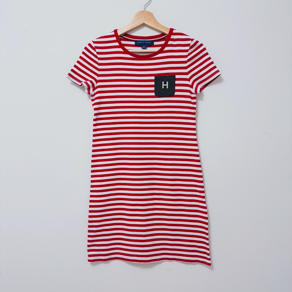 Tommy Hilfiger Red and White Striped Tee Dress